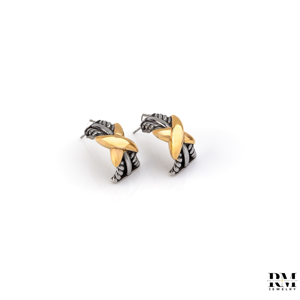 Brincos Botão Flor Brilhante (Duo Metal)