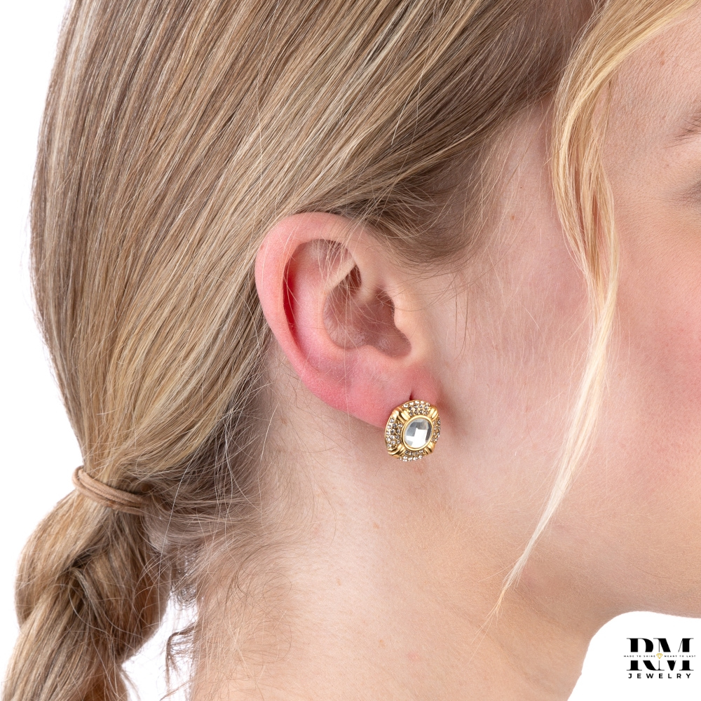 Brinco Disco Bicolor Vintage com Strass