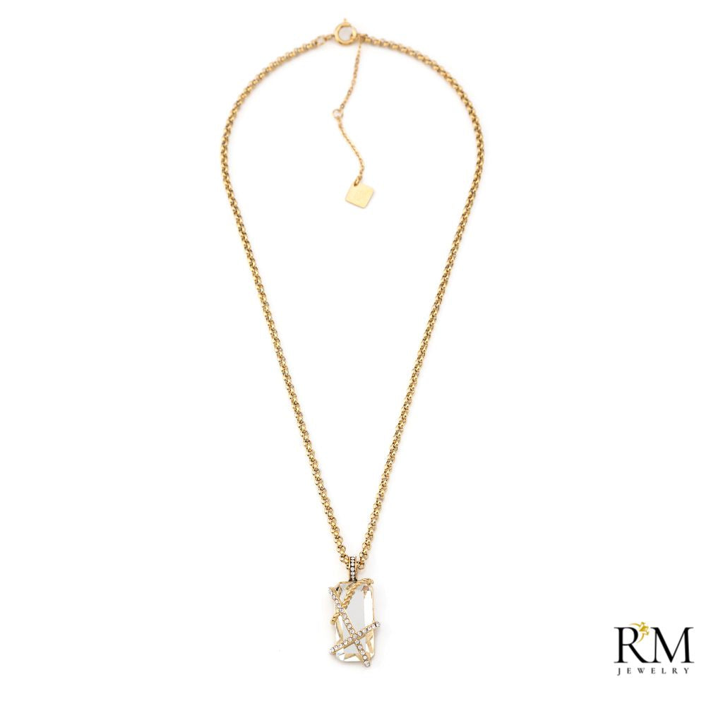 Colar com Pedra Branca Retangular e Zircónias