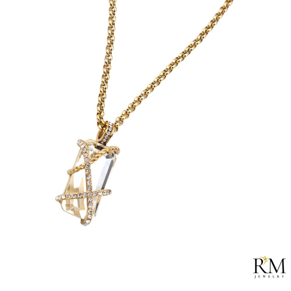 Colar com Pedra Branca Retangular e Zircónias