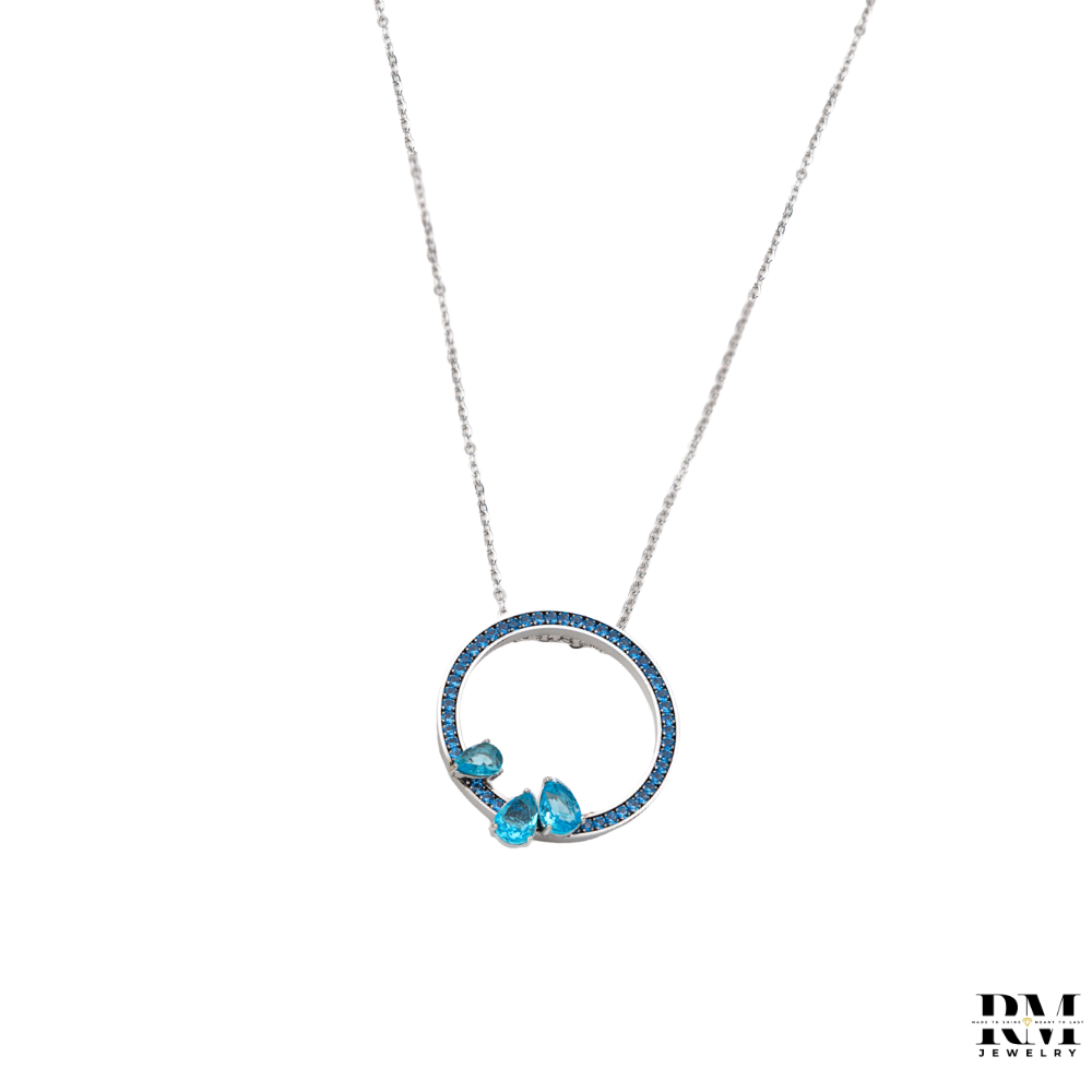 Colar Simples Com Zircónias Brancas e Azuis